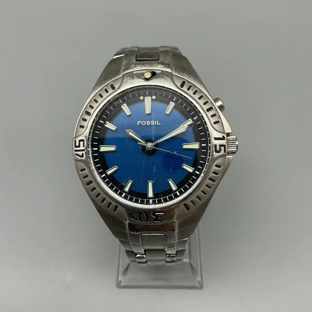 Fossil Kaleido AM-3538 Mens Watch 39mm Color Change Stainless New Battery 7.5